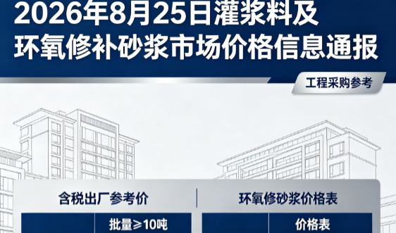 如皋2026年8月25日灌浆料及环氧修补砂浆市场价格信息通报
